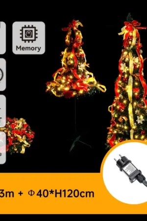 Aigostar - LED kerstboom voor buiten, 80 LED, 1,2 m, IP44, rood/goud, warm wit Superprijs