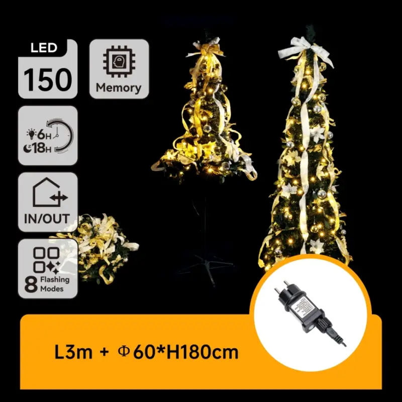 Aigostar - LED buiten kerstboom 150 LED 1,8 m IP44 wit/goud warm wit Korting