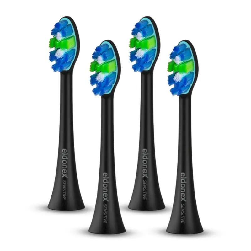 ELDONEX ETB-0002-BK - Set van 4 vervangende SENSITIVE-opzetborstels voor SonicPro-tandenborstel, zwart Shop Nu