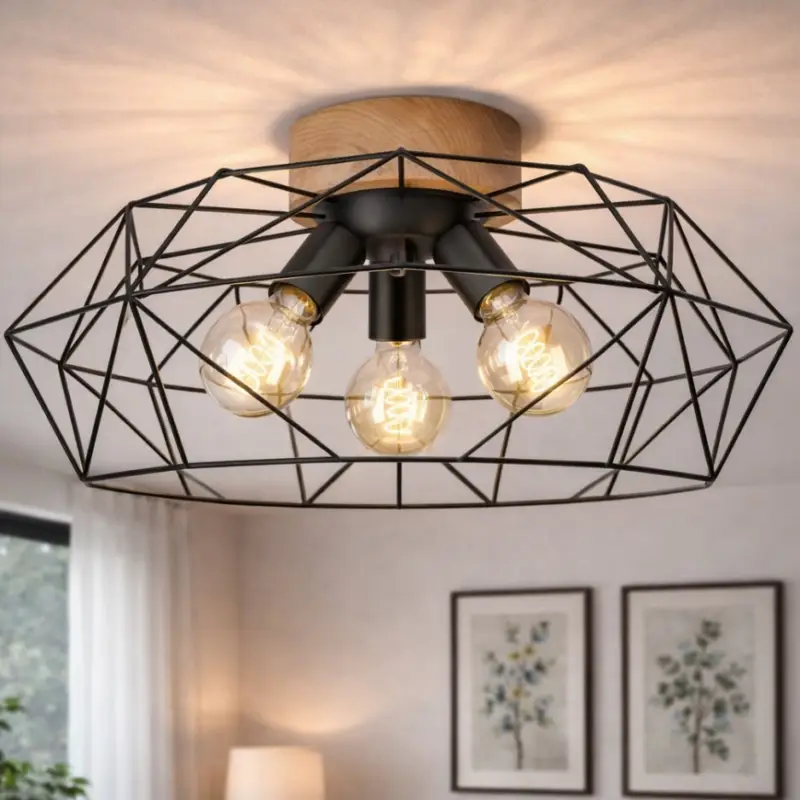 Brilagi - Plafondlamp WOODY BASKET 3xE27/60W/230V Ø 60 cm eiken Nu Kopen