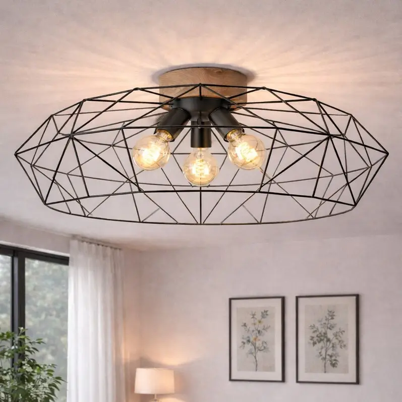 Brilagi - Plafondlamp WOODY BASKET 3xE27/60W/230V Ø 80 cm eiken Laatste Kans