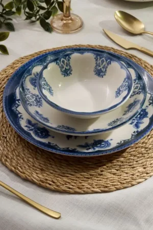 24-delige serviesset, blauw/wit, porselein Uitverkoop