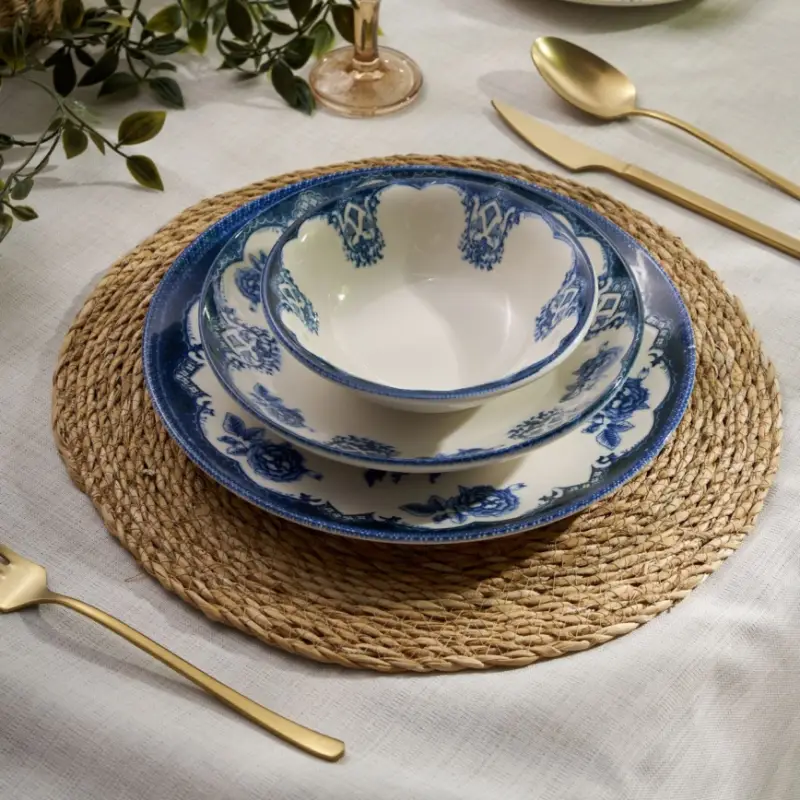 24-delige serviesset, blauw/wit, porselein Uitverkoop