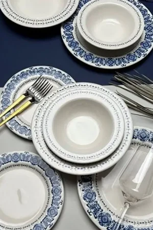 16-delige serviesset, blauw/wit, porselein Lage Kosten