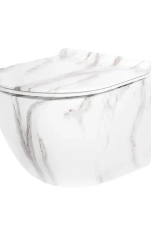 Koop Vandaag REA-C6390 - Hangend toilet met zitting CARTER TORNADO RIMLESS keramiek/steenlook