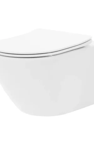 Fabrieksprijs REA-C2760 - Hangend toilet met toiletzitting CARLO FLAT MINI RIMLESS keramiek/glanzend wit