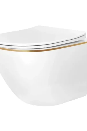 REA-C6806 - Hangend toilet met toiletbril CARLO MINI TORNADO RIMLESS keramiek/wit/goud Betrouwbaar