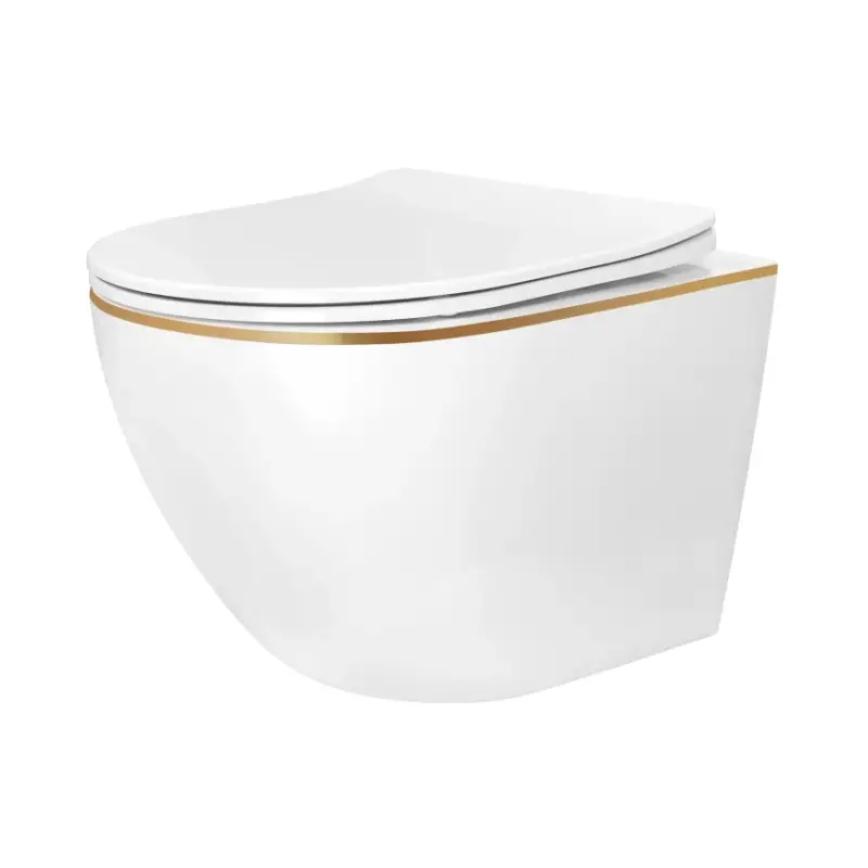 REA-C6806 - Hangend toilet met toiletbril CARLO MINI TORNADO RIMLESS keramiek/wit/goud Betrouwbaar