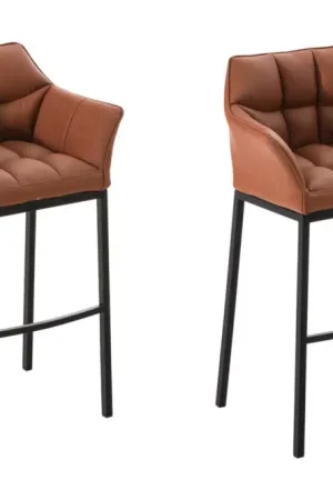 2-delige set barkrukken Damaso kunstleer met vierpootsframe Kleur:licht bruin | Kleur frame:zwart Shop Nu