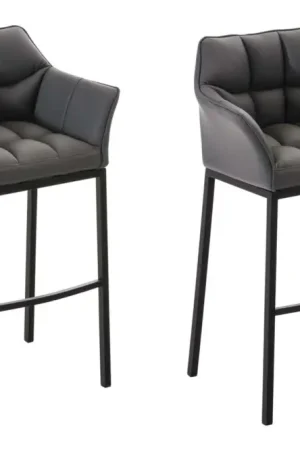 2-delige set barkrukken Damaso kunstleer met vierpootsframe Kleur:grijs | Kleur frame:zwart Koopje