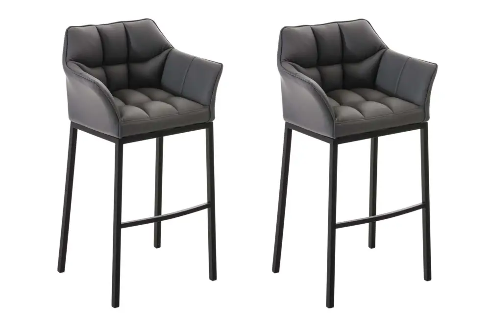 2-delige set barkrukken Damaso kunstleer met vierpootsframe Kleur:grijs | Kleur frame:zwart Koopje