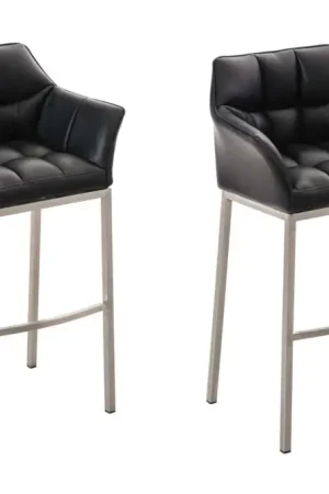 2-delige set barkrukken Damaso kunstleer met vierpootsframe Kleur:zwart | Kleur frame:roestvrij staal Seizoensaanbieding