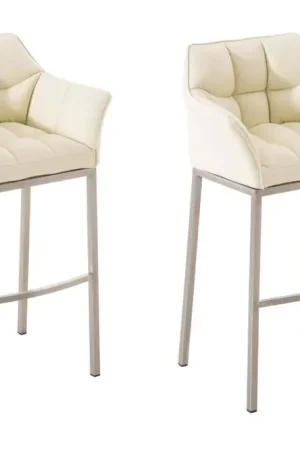 2-delige set barkrukken Damaso kunstleer met vierpootsframe Kleur:creme | Kleur frame:roestvrij staal Voordeelprijs