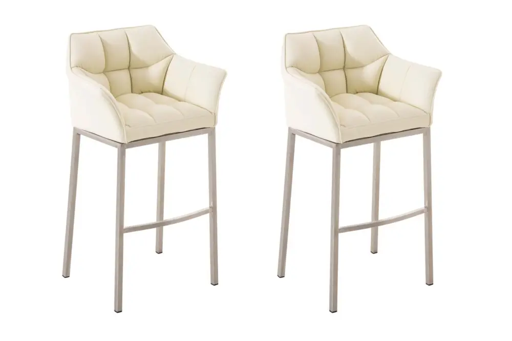 2-delige set barkrukken Damaso kunstleer met vierpootsframe Kleur:creme | Kleur frame:roestvrij staal Voordeelprijs