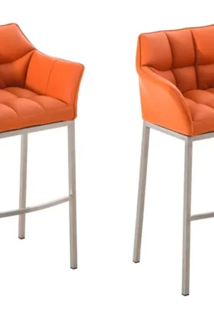 2-delige set barkrukken Damaso kunstleer met vierpootsframe Kleur:oranje | Kleur frame:roestvrij staal Gereduceerde Prijs