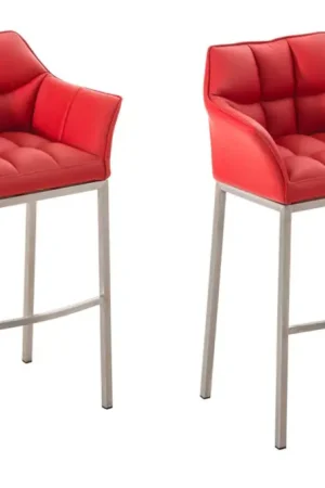 2-delige set barkrukken Damaso kunstleer met vierpootsframe Kleur:rood | Kleur frame:roestvrij staal Bestel Nu