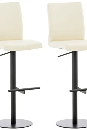 2-delige set barkrukken Cadiz met kunstleren bekleding Kleur:creme | Kleur frame:zwart Superprijs