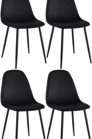 4-delige set eetkamerstoelen Napier Basismateriaal:Fluweel | Kleur:zwart Direct Verzonden
