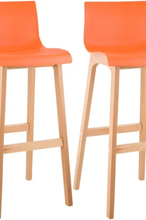 2-delige set barkrukken Hover kunststof vierpootsframe Natura Kleur:oranje Hete Deal