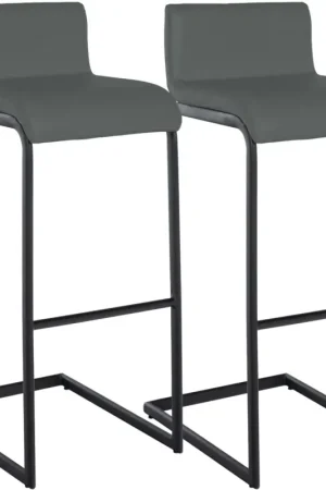 2-delige set barstoelen Newport zwart metalen frame Basismateriaal:Kunstleer | Kleur:donkergrijs Tijdelijk Beschikbaar
