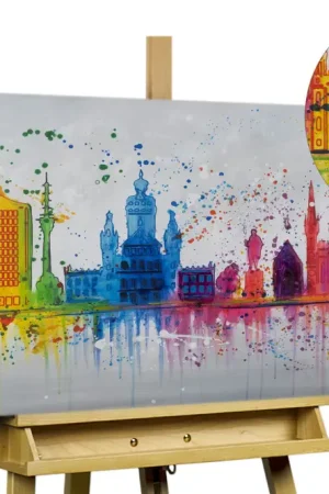 Alleen Vandaag Handgeschilderd schilderij 'Leipzig Silhouette' 120x60cm | incl. certificaat van echtheid