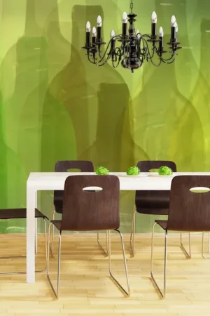 Aanbieding Behang 'Green Bootles'