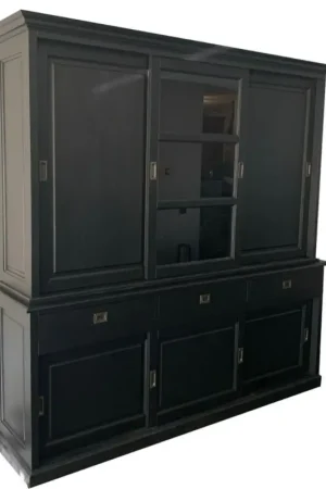 Op = Op Buffetkast handpainted zwart Putten 200cm dichte zijdeuren