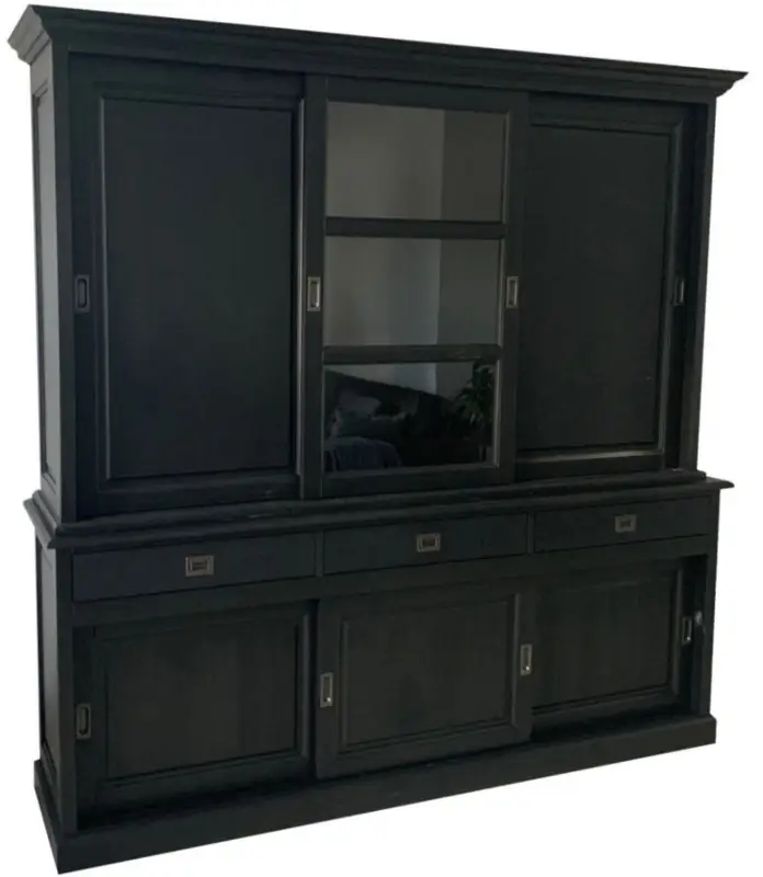Lage Prijs Buffetkast handpainted zwart Putten 220cm dichte zijdeuren