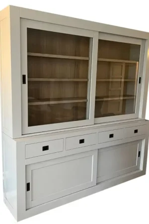 Buffetkast Hasselt lichtgrijs met eiken interieur 220cm Meest Verkocht