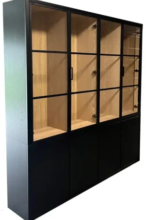 Exclusieve Aanbieding Buffetkast Heeze zwart eiken met stalen deuren 200cm