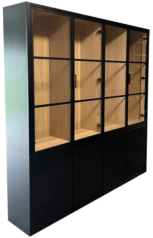 Exclusieve Aanbieding Buffetkast Heeze zwart eiken met stalen deuren 200cm