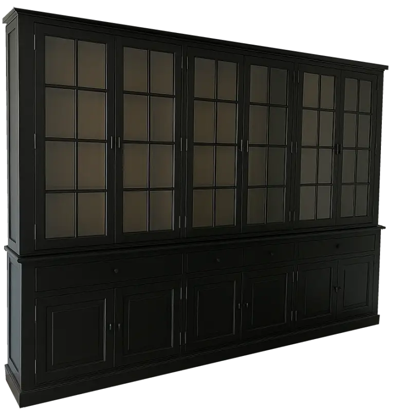 Aanbieding Buffetkast Soest zwart met stalen deuren en eiken interieur 300 x 240cm