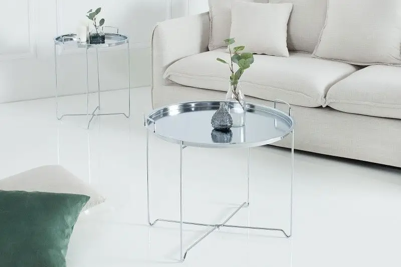 Actieprijs Salontafel Marrakesh Zilver 53cm Rond met Dienblad - 37959
