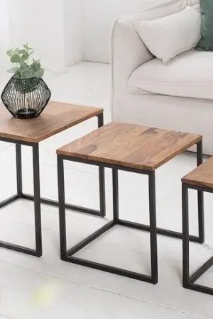 Goedkoop Bijzettafel Elements 3-delig 40cm Massief Sheesham Hout - 38605