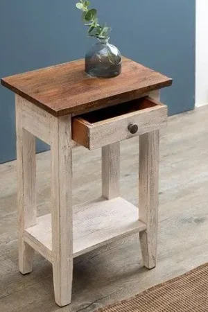 Actieprijs Bijzettafel/Telefoontafel La Fleur Wit 33cm Massief Mahonie Hout - 38560