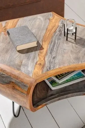 Veilige Betaling Salontafel Organic Living 70cm Grijs Massief Sheesham Hout - 39753
