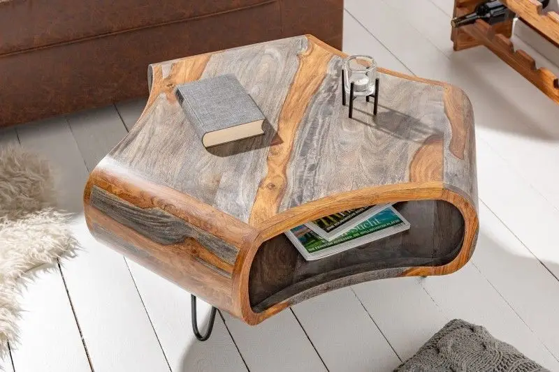 Veilige Betaling Salontafel Organic Living 70cm Grijs Massief Sheesham Hout - 39753