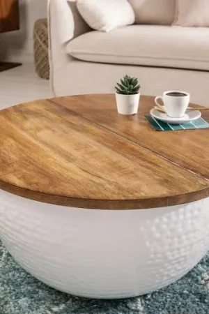 Bestel Nu Salontafel Orient Storage Wit 60cm Rond Massief Acacia Hout - 40108