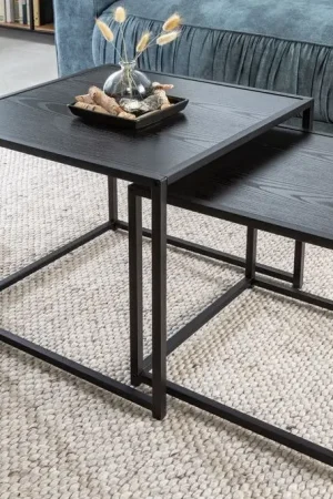 Aanbieding Bijzettafel 2-delige set Slim Line Zwart 50cm - 42011