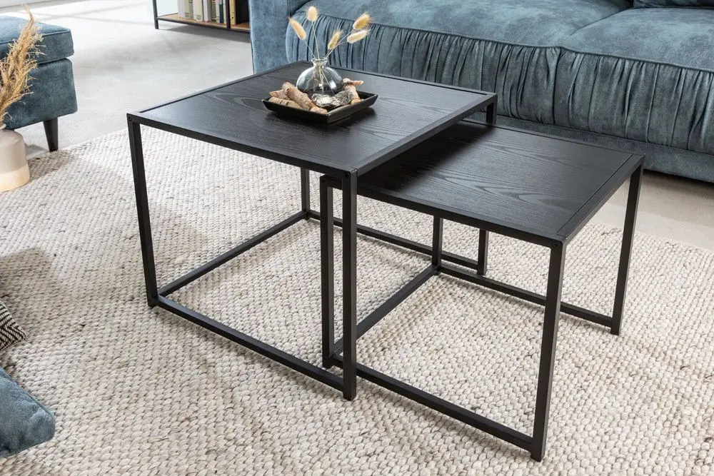 Aanbieding Bijzettafel 2-delige set Slim Line Zwart 50cm - 42011