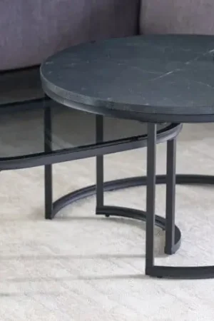 Actieprijs Salontafel 2-delige set Elegance Rond Zwart 72x72cm - 43641
