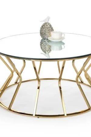 Veilige Betaling Salontafel Afina Rond Goud 90cm Glas Glamour