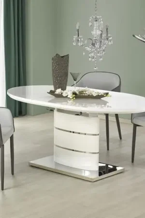 Uitschuifbare Ovalen Eettafel Aspen Wit 140-180cm Favoriet