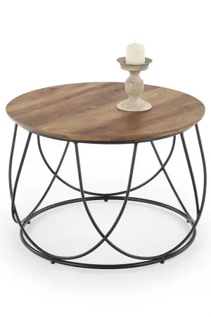Actieprijs Salontafel Nubira Rond Bruin Eiken 60cm met zwart frame