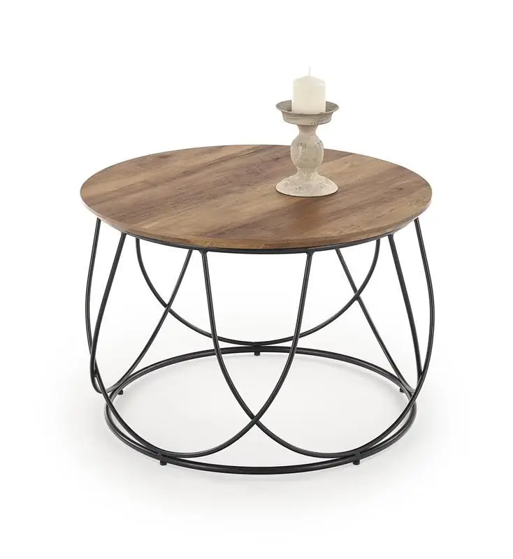 Actieprijs Salontafel Nubira Rond Bruin Eiken 60cm met zwart frame