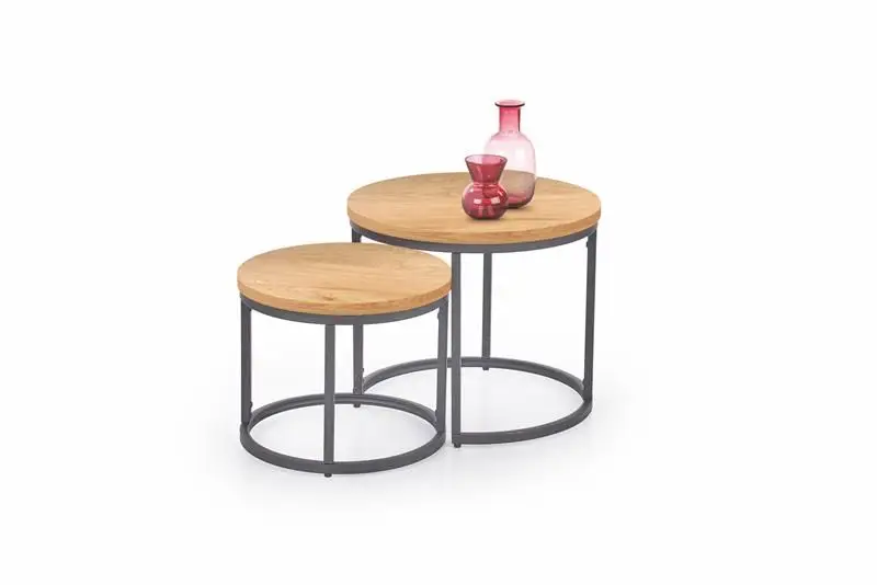 Weekendaanbieding Salontafel 2-delige set Oreo Rond Bruin Goud Eiken 53/43cm met zwart onderstel